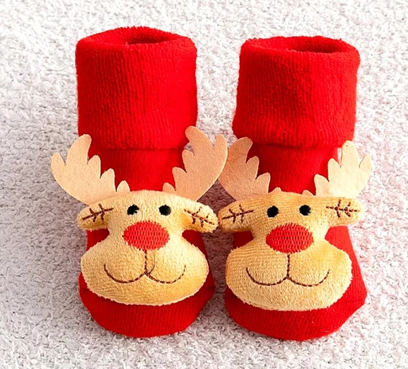 Yılbaşı Temalı Ponpon Detaylı Bebek Havlu Çorap S Beden (Model 4) - 3