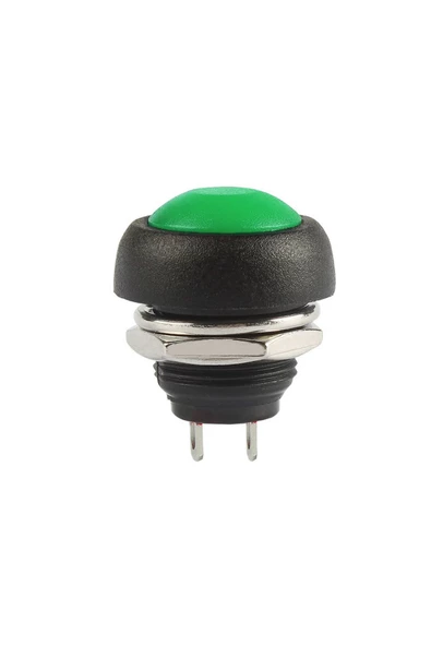 Alkatronik 12mm PBS-33B 2 Pin Push Buton Yeşil ON OFF 1A 250V Mini Yuvarlak Su Geçirmez Anahtar Momentary Swit