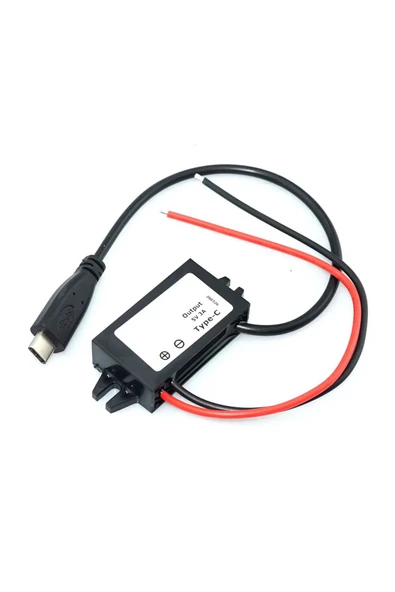 Alkatronik 12.2V/24V to TYPE-C 5V 3A Modül F35J5V3A 30cm Usb Kablolu Su Geçirmez Şarj Tel Voltaj Düşürücü Güç