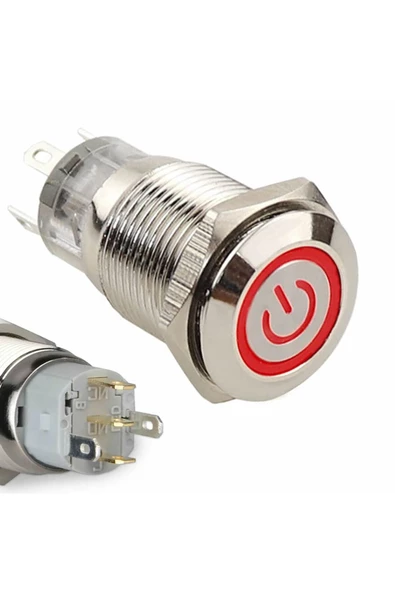 Alkatronik 16mm Metal Panel Montaj Düz Kafa Latch Buton NO NC Power Sembol Led Işıkl DC 6A-12V AC 3A 250V IP67 - Resim 3