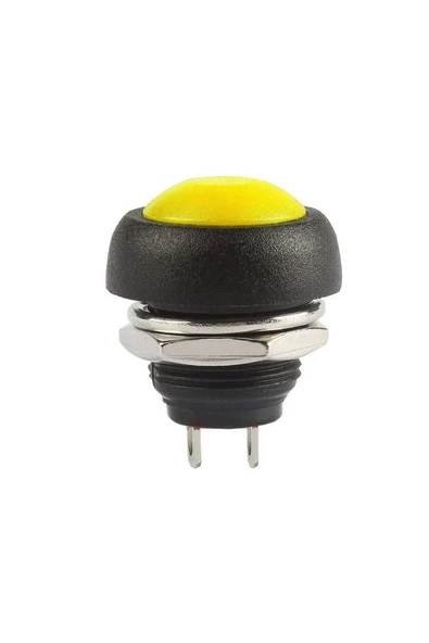 Alkatronik 12mm PBS-33B 2 Pin Push Buton Sarı ON OFF 1A 250V Mini Yuvarlak Su Geçirmez Anahtar Momentary Switc