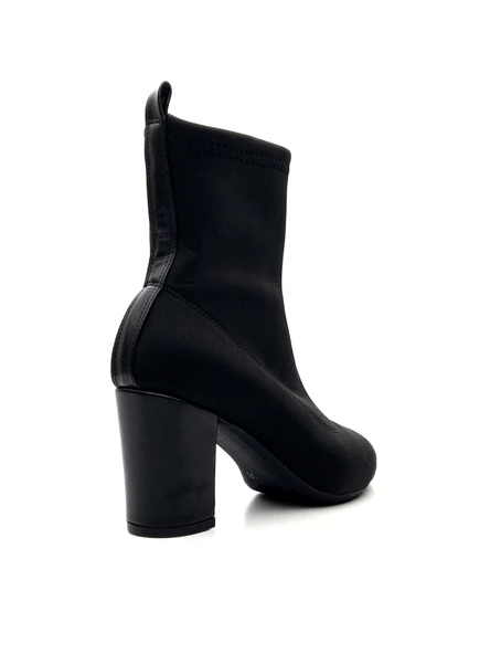 Potinonline K804 Kadın Streç Sivri Burun Kalın Topuk Siyah Dalgıç Bot - 3