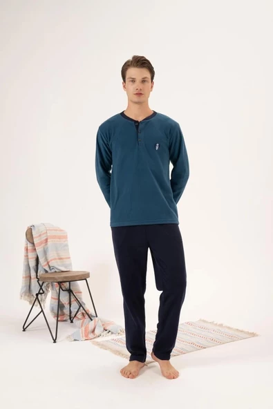 Estiva 24421 Erkek Kışlık Polar Düğmeli Yaka Pijama Takımı - 5