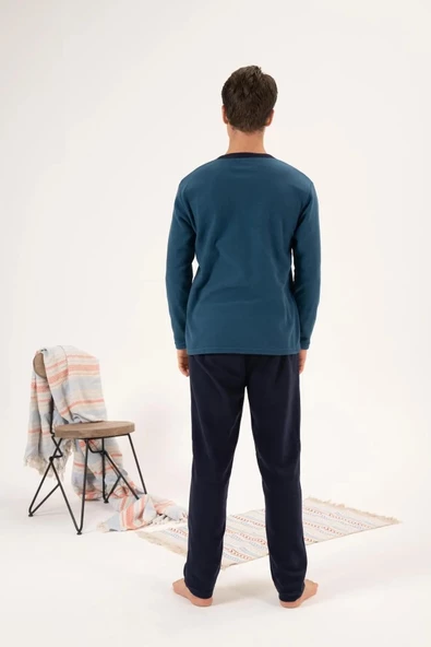 Estiva 24421 Erkek Kışlık Polar Düğmeli Yaka Pijama Takımı - 7