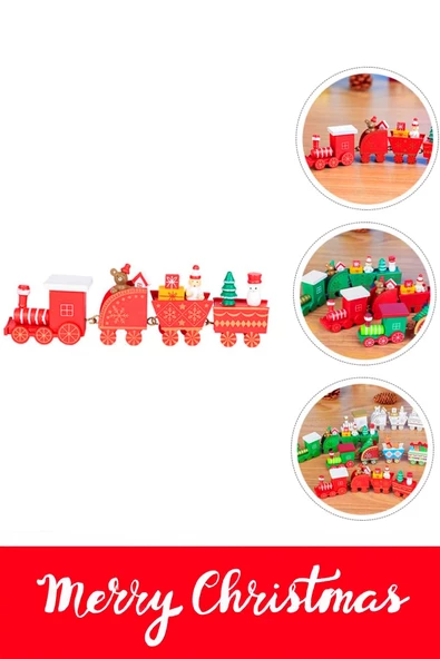 Yılbaşı Süsü Dekoratif Ahşap Noel Treni - Dekoratif ve Hediyelik  20 cm - 6