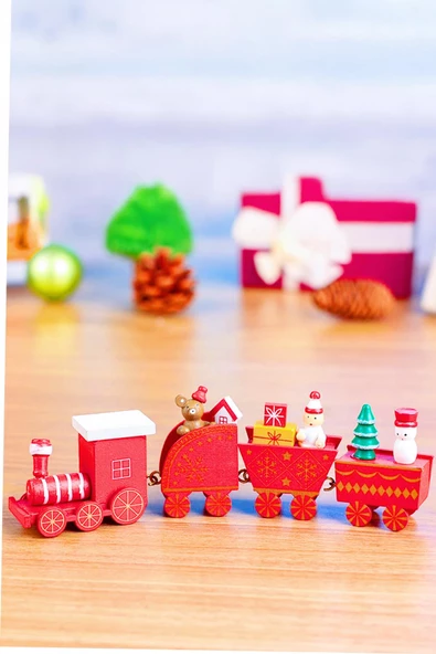 Yılbaşı Süsü Dekoratif Ahşap Noel Treni - Dekoratif ve Hediyelik  20 cm - 2