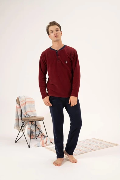Estiva 24421 Erkek Kışlık Polar Düğmeli Yaka Pijama Takımı - 11