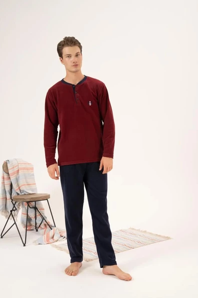 Estiva 24421 Erkek Kışlık Polar Düğmeli Yaka Pijama Takımı - 10