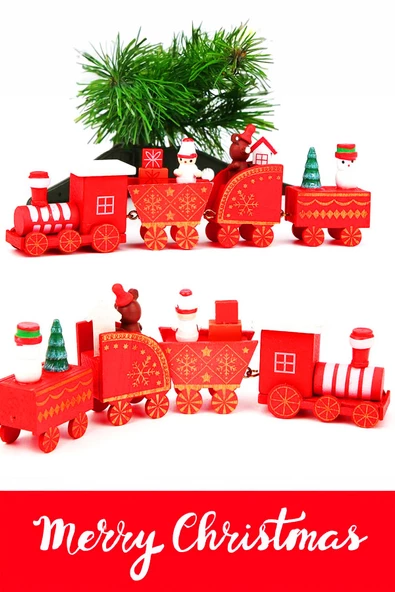 Yılbaşı Süsü Dekoratif Ahşap Noel Treni - Dekoratif ve Hediyelik  20 cm - 4