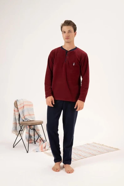 Estiva 24421 Erkek Kışlık Polar Düğmeli Yaka Pijama Takımı - 9