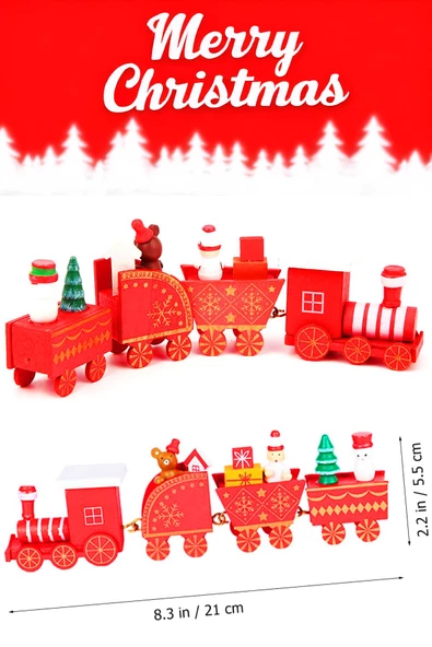 Yılbaşı Süsü Dekoratif Ahşap Noel Treni - Dekoratif ve Hediyelik  20 cm - 3