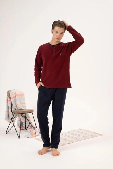 Estiva 24421 Erkek Kışlık Polar Düğmeli Yaka Pijama Takımı - 8