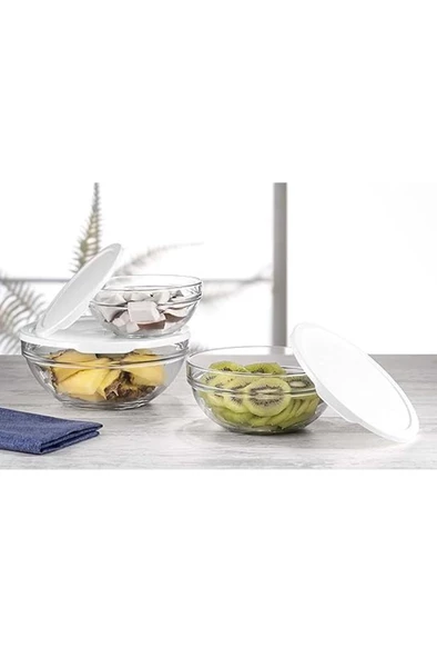 98304 Chefs 3lü Kapaklı Cam Kase Saklama Kabı Seti Büyük - 4