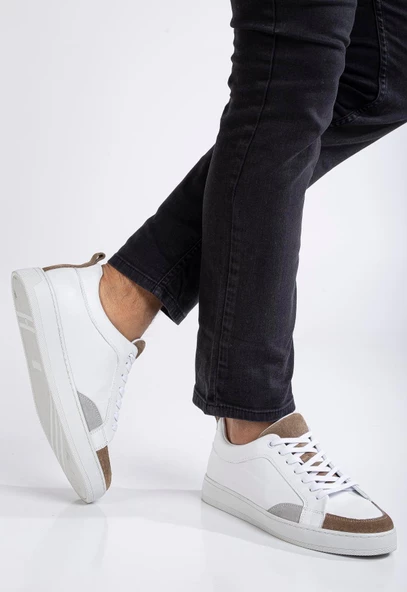 Erkek Günlük Ayakkabı Beyaz Havuzlu Taban Bağlı - Resim 2