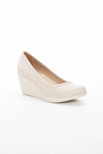 Dolgu Taban Suni Deri Ortopedik Ten Kadın Dolgu Topuklu Ayakkabı - Resim 4