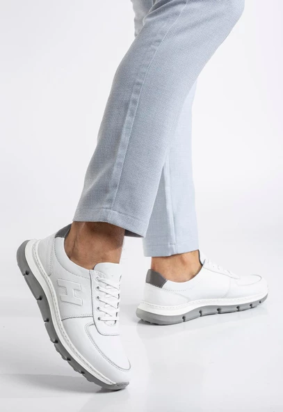 Hakiki Deri Erkek Günlük Ayakkabı Beyaz H Model Eva Taban - Resim 2