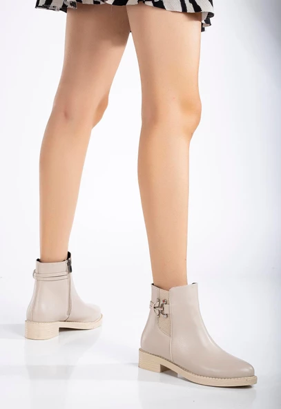 Kadın Bot Bej Yan Elastik Tokalı - Resim 2