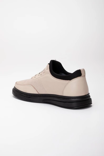 Hakiki Deri Ortopedik Erkek Günlük Ayakkabı Bej Streç Elastik Bağcıklı - Resim 5