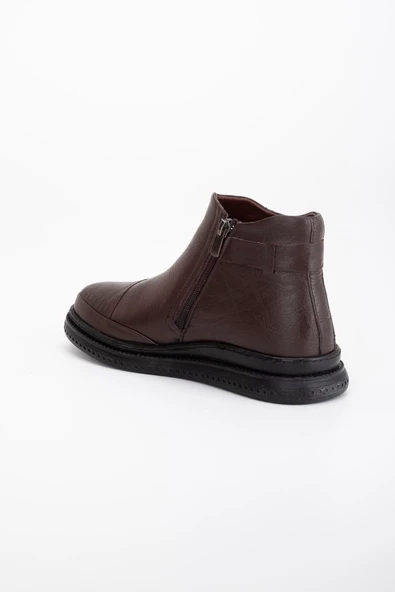 Hakiki Deri Ortopedik Kadın Bot Kahve Troklu Düz Taban - Resim 5