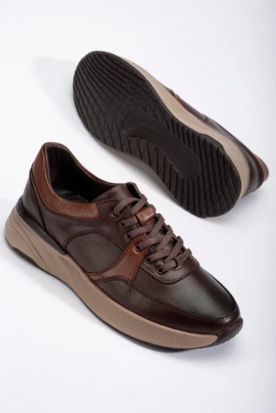 Hakiki Deri Ortopedik Erkek Günlük Ayakkabı Kahverengi Kalın Taban Bağlı ürün görseli