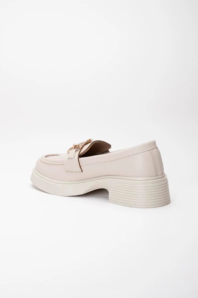 Kadın Günlük Ayakkabı Bej Kalın Taban Kelebek Tokalı - Resim 5