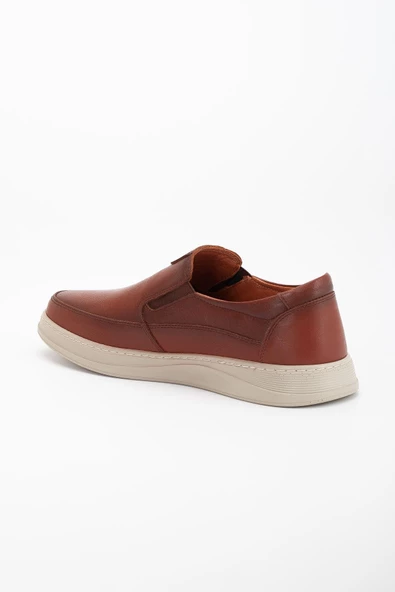 Hakiki Deri Ortopedik Erkek Günlük Ayakkabı Taba Bağsız Düz Taban - Resim 5