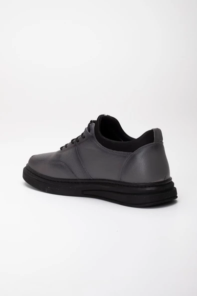 Hakiki Deri Ortopedik Erkek Günlük Ayakkabı Gri Streç Elastik Bağcıklı - Resim 5