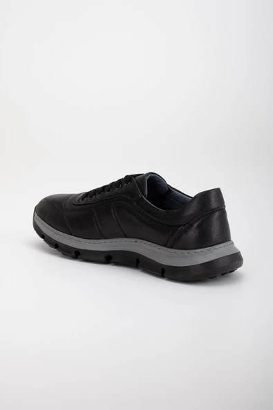 Hakiki Deri Erkek Günlük Ayakkabı Siyah Eva Taban Yüzü Dikişli - Resim 5