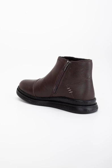 Hakiki Deri Ortopedik Kadın Bot Kahve Saraçlı Düz Taban - Resim 5