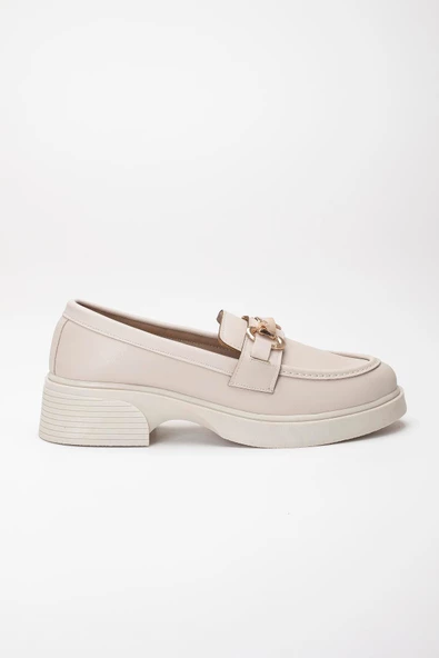 Kadın Günlük Ayakkabı Bej Kalın Taban Kelebek Tokalı - Resim 3