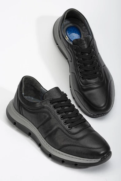 Hakiki Deri Erkek Günlük Ayakkabı Siyah Eva Taban Yüzü Dikişli ürün görseli