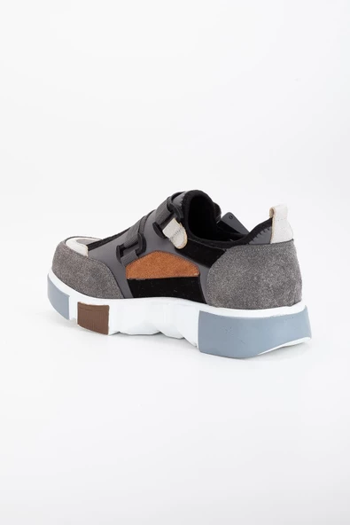 Kadın Spor Ayakkabı Gri Streç Süet Çok Renkli Kalın Taban - Resim 5