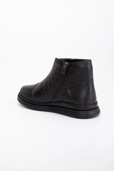 Hakiki Deri Ortopedik Kadın Bot Siyah Saraçlı Düz Taban - Resim 5