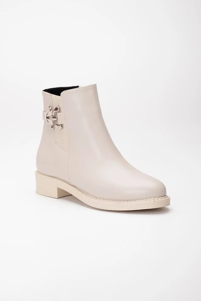 Kadın Bot Bej Yan Elastik Tokalı - Resim 4