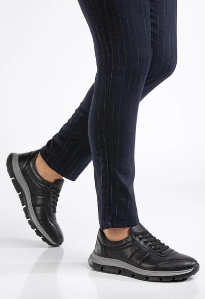 Hakiki Deri Erkek Günlük Ayakkabı Siyah Eva Taban Yüzü Dikişli - Resim 2