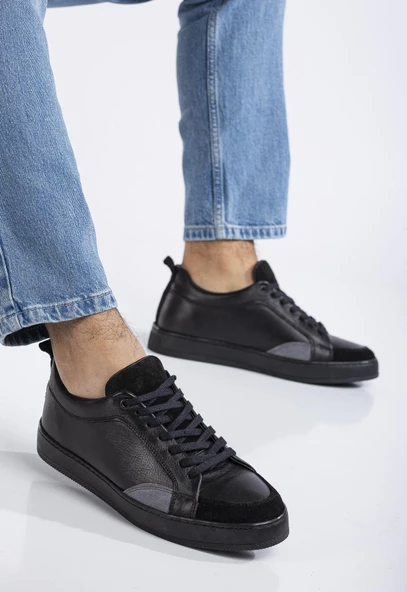 Erkek Günlük Ayakkabı Siyah Havuzlu Taban Bağlı - Resim 2