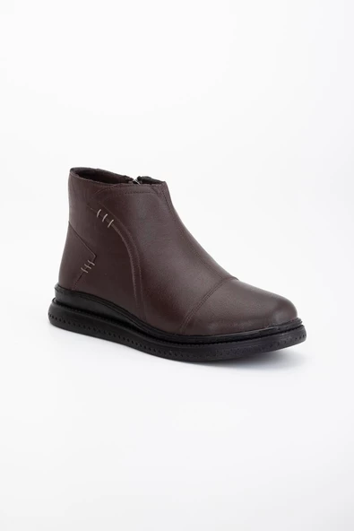 Hakiki Deri Ortopedik Kadın Bot Kahve Saraçlı Düz Taban - Resim 4