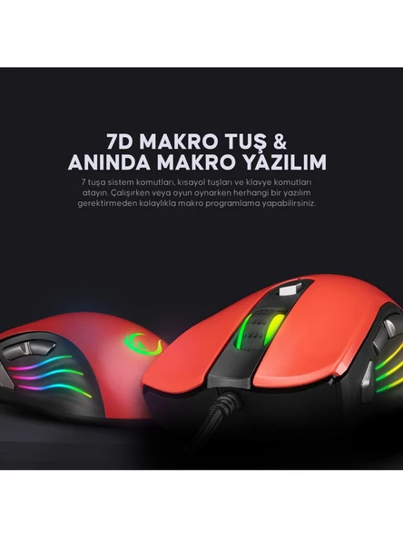Rampage SMX-R33 Kırmızı RGB Makrolu Ergonomik Optik Kablolu Oyuncu Mouse - Resim 6