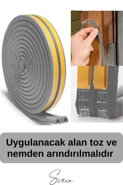 1. Sınıf Gri Kapı Pencere Soğuk Toz Geçirmez İzolasyon Fitili Yapışkanlı Isı Yalıtım 2x10=20 mt - Resim 5