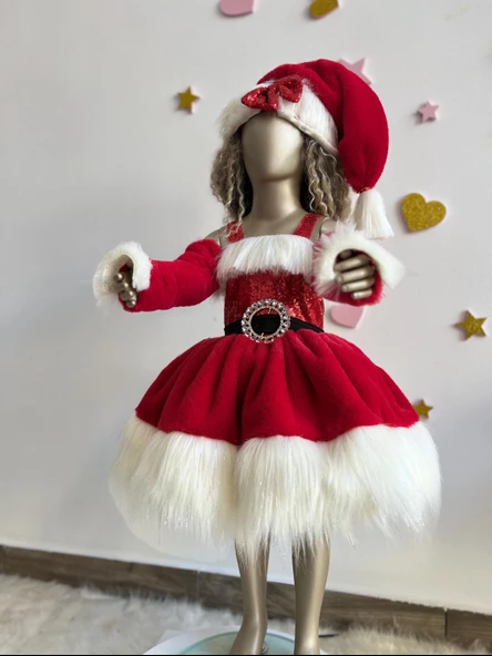 Küçük Kızlar İçin Noel Baba Kostümü, Kırmızı Noel Elbisesi, yeni yıl elbisesi - 3
