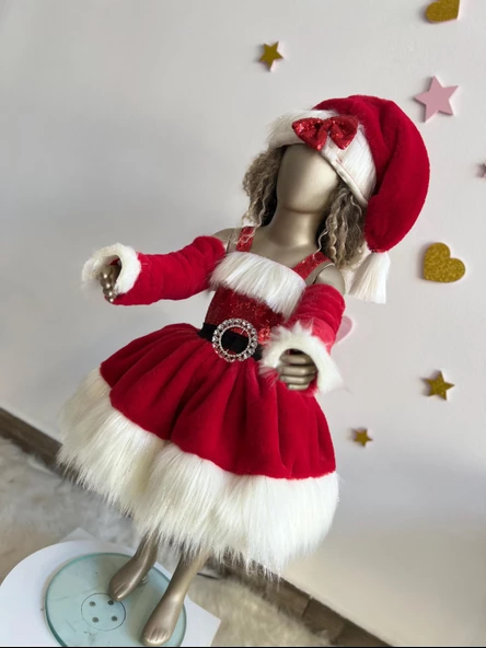 Küçük Kızlar İçin Noel Baba Kostümü, Kırmızı Noel Elbisesi, yeni yıl elbisesi - 6
