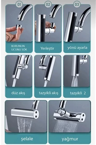 Özel Tasarım Dekoratif Mutfak Su Tasarruflu Krom Çelik 360 Derece Dönen Musluk Çok Fonksiyonlu - 3
