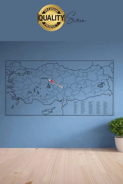 Duvara Yapışabilen Ev Okul Stickerı Dekoratif Büyük Boy Yazılabilir Türkiye Haritası Manyetik Şeffaf - 3