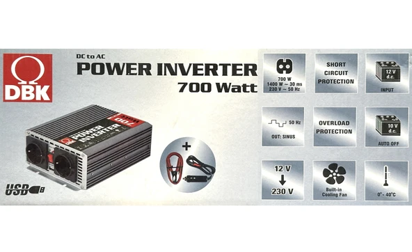 DBK MSI-700 Araç İçi İnvertör Dönüştürücü 700 Watt - 2