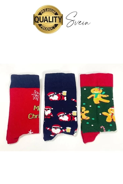 Yılbaşı Hediyesi Yeniyıl Çorap 3 Çift Kutulu Desenli Uzun Renkli Kadın Erkek Unisex Özel Konsept Kış - 4