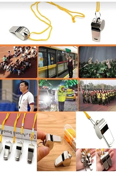 Kolay Kullanım Dayanıklı Askılı Sarı İpli Kutulu Büyük Boy Metal Düdük Taşınabilir Alanlara Uygun - 4