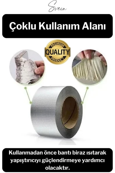 72 mm x 2 mt Su Geçirmez Sızdırmaz Çatı Boru Dayanıklı Çamur Sakız Bant Alüminyum Tamir Bandı - 4