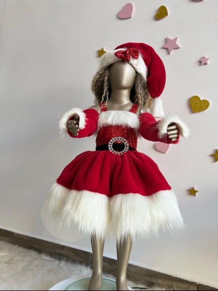 Küçük Kızlar İçin Noel Baba Kostümü, Kırmızı Noel Elbisesi, yeni yıl elbisesi - 5