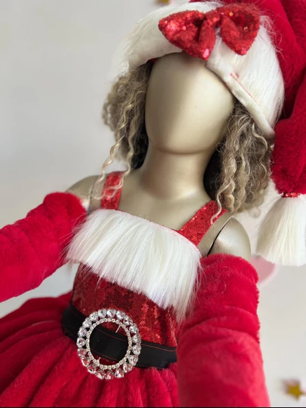 Küçük Kızlar İçin Noel Baba Kostümü, Kırmızı Noel Elbisesi, yeni yıl elbisesi - 8