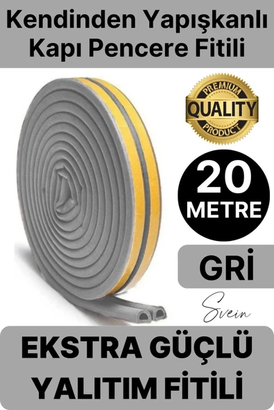 1. Sınıf Gri Kapı Pencere Soğuk Toz Geçirmez İzolasyon Fitili Yapışkanlı Isı Yalıtım 2x10=20 mt